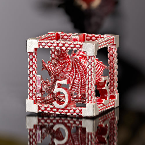 D&D Hollow Dragon Metal Polyhedral Dice Set for RPG and Tabletop Games - 3D Red White