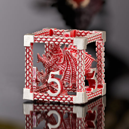 D&D Hollow Dragon Metal Polyhedral Dice Set for RPG and Tabletop Games - 3D Red White