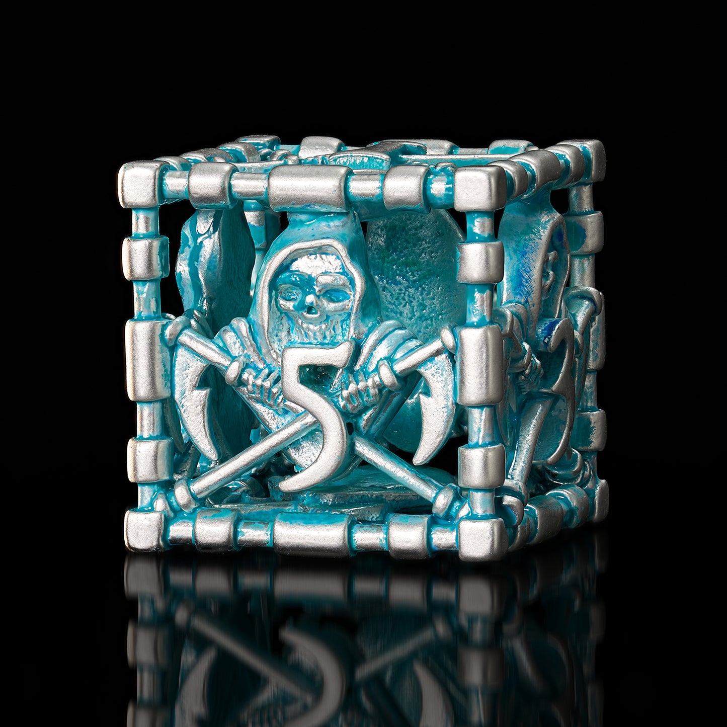 D&D Dice Set, Hollow Blue White Metal Grim Reaper Dice of 7 Piece,Role PlayGaming for Dungeons and Dragons Table Game MTG or RPG  (BlueWhite)