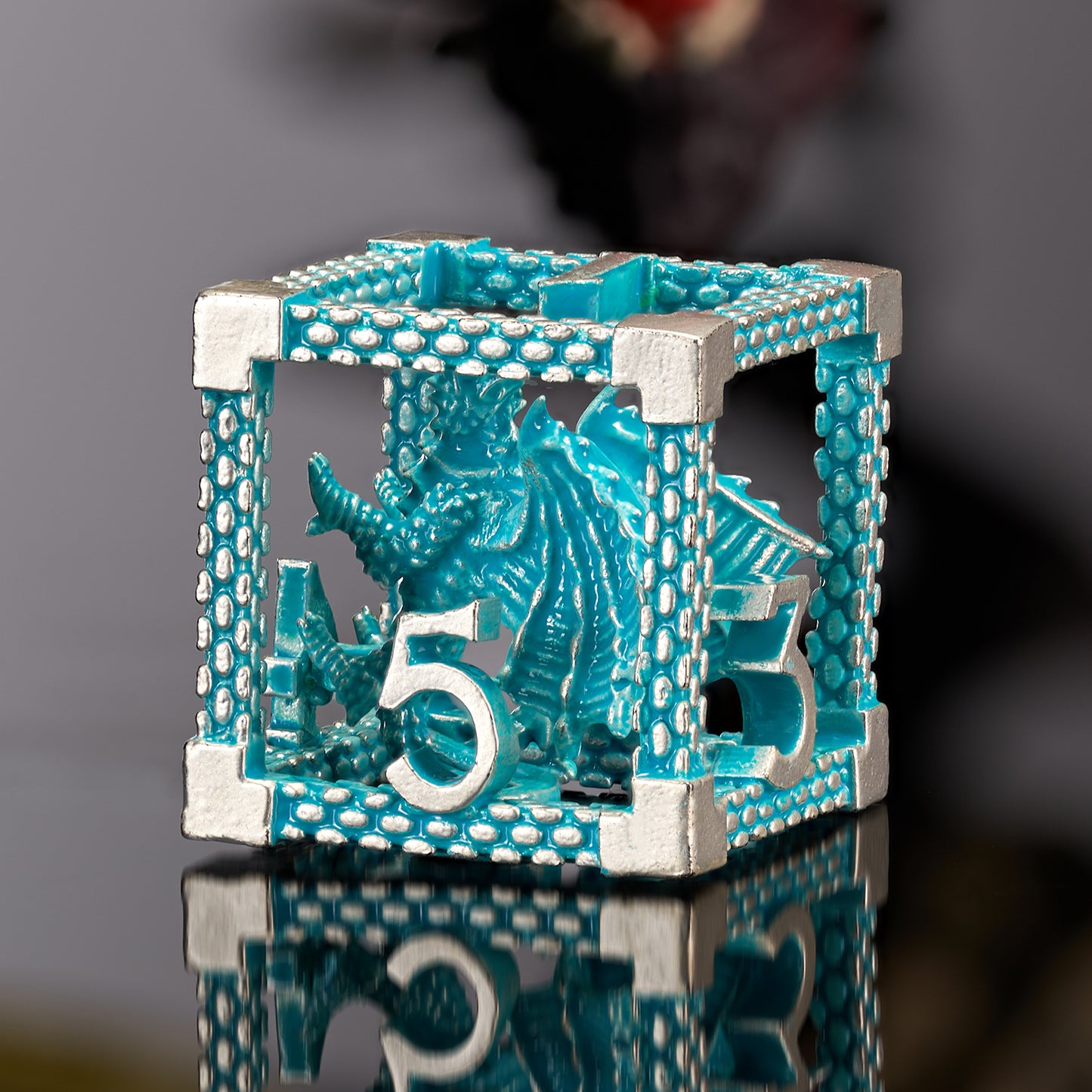 D&D Hollow Dragon Metal Polyhedral Dice Set for RPG and Tabletop Games - 3D BlueWhite