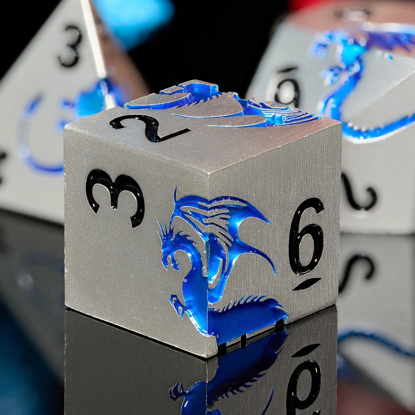 Sharp Edge Dragon Metal DND Dice Set for Role Play Game(Matte Silver Blue)