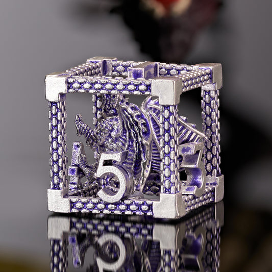 D&D Hollow Dragon Metal Polyhedral Dice Set for RPG and Tabletop Games - 3D Purple White