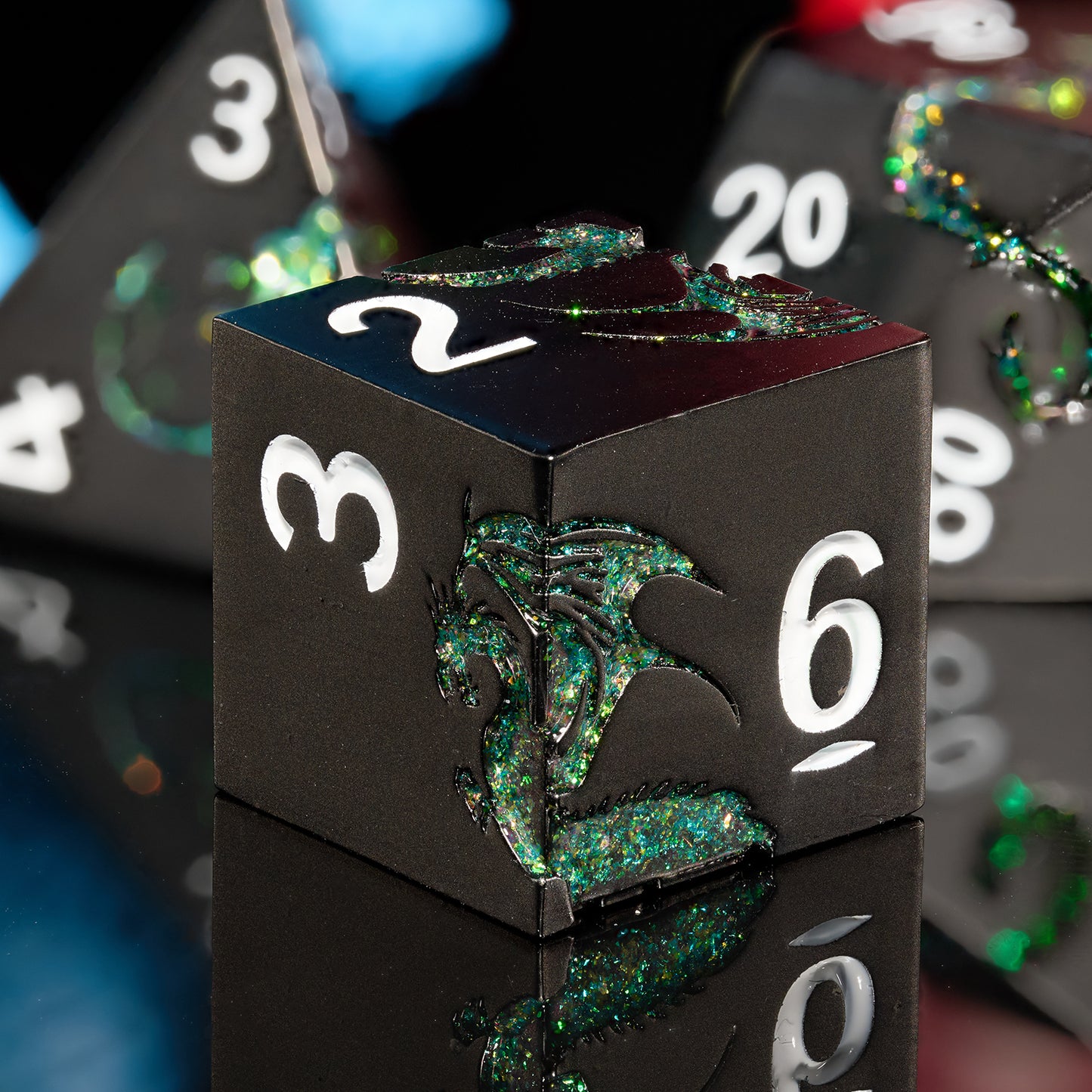 Metal Dice Set D&D 7 PCS Dragon Metallic DND Dice Set(GlitterGreen)