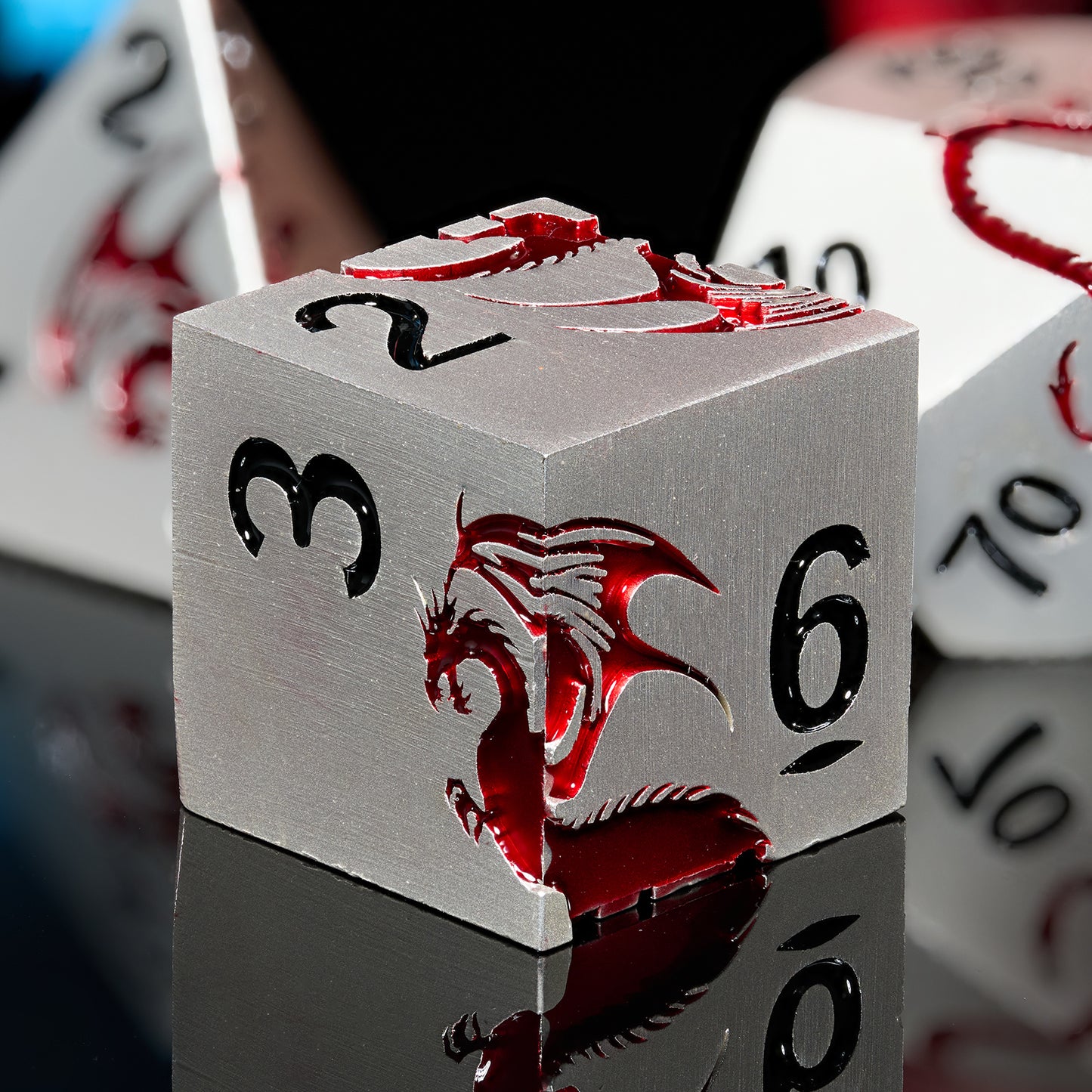 Metal Dice Dragon, 7 PCS Metallic Dungeons and Dragons Dice Set with Gift Case for DND(Matte Silver Red)