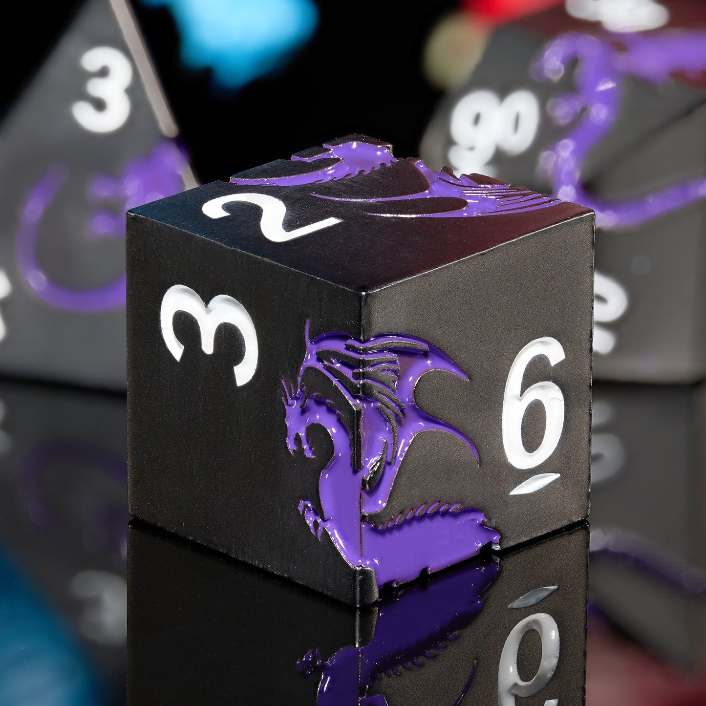 Purple DND Metal Dice, 7 PCS Heavy Metallic D&D Dice Set for Dungeons and Dragon Tabletop Game（BlackPurple）