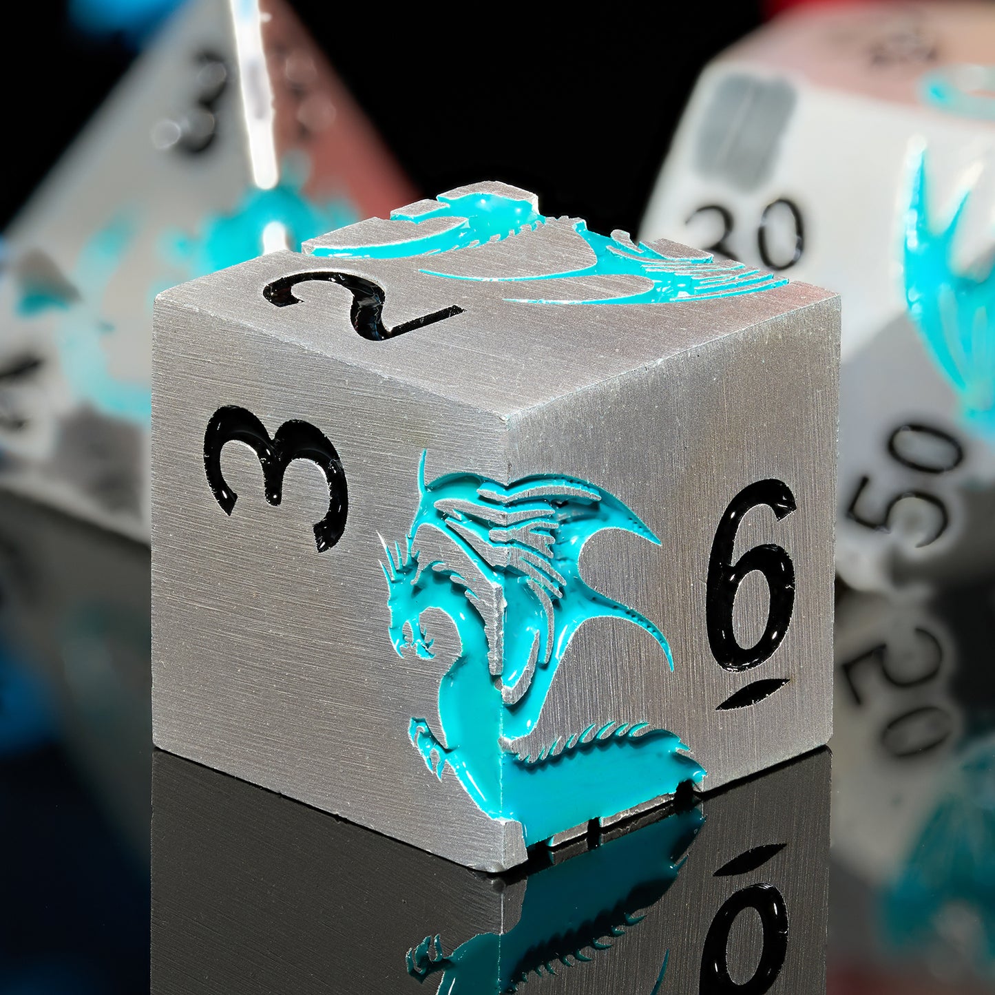 Metal Dice Set D&D 7 PCS Dragon Metallic DND Dice Set(Matte Silver Blue2）