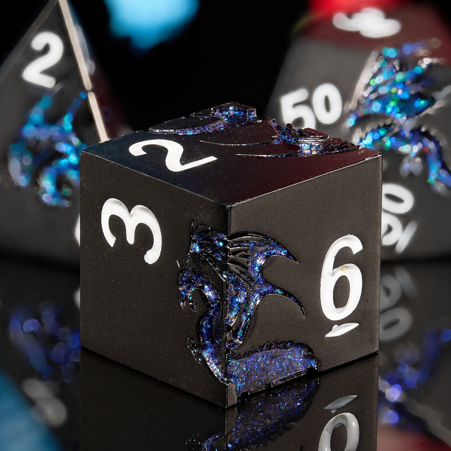 Metal DND Dice Set Dragon 7 PCS Heavy Metallic（GlitterBlue）