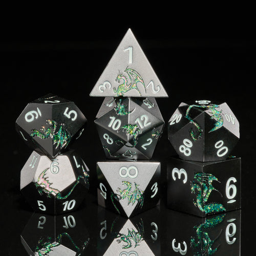 Metal Dice Set D&D 7 PCS Dragon Metallic DND Dice Set(GlitterGreen)