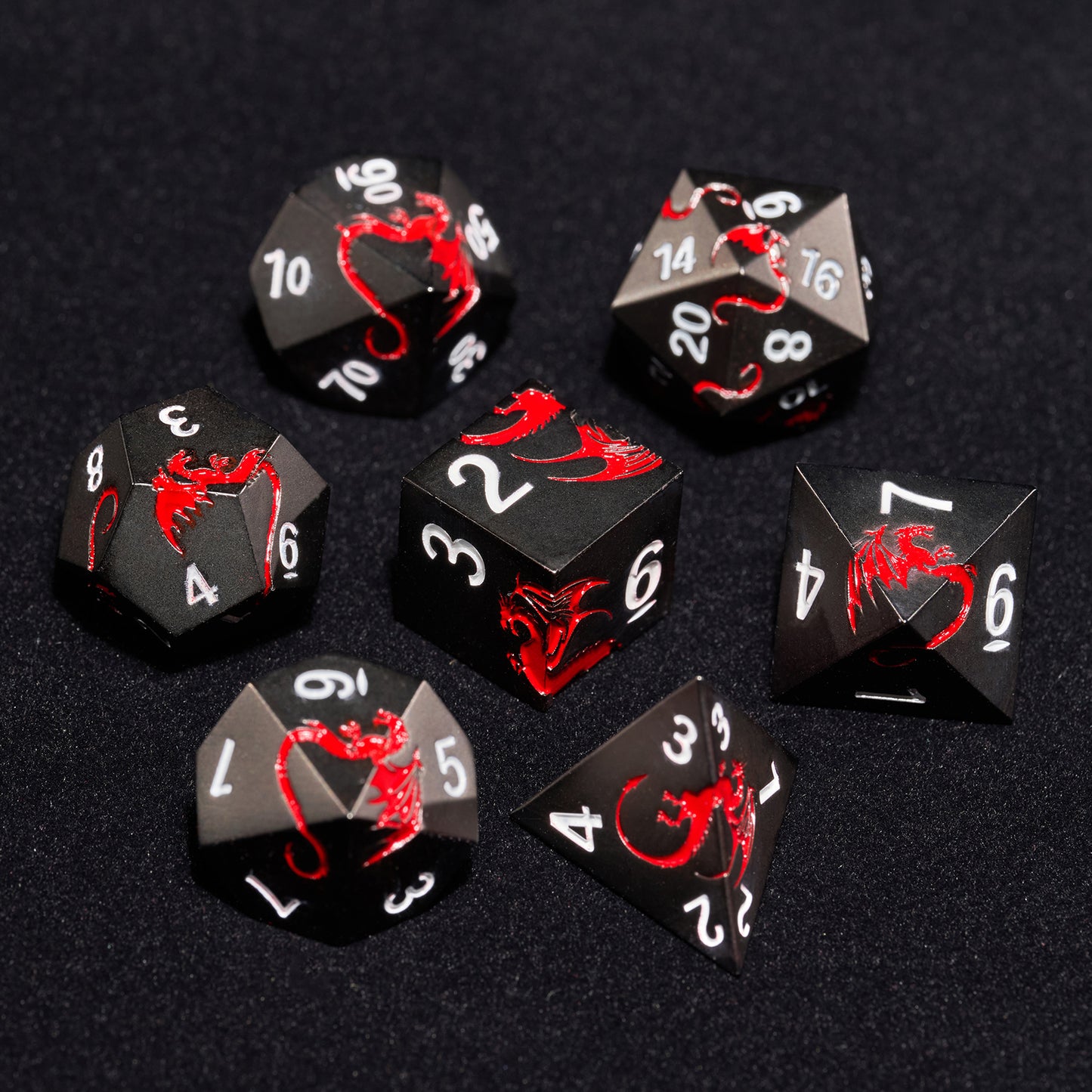Metal DND Dice Set Dragon D&D Dice for D&D Dungeons and Dragons Gift TTRPG Metal Dice with Dragon Dice Box(Black Red Dragon)