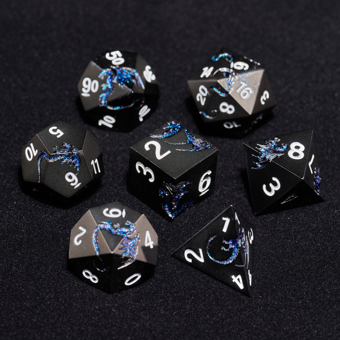 Metal DND Dice Set Dragon 7 PCS Heavy Metallic（GlitterBlue）