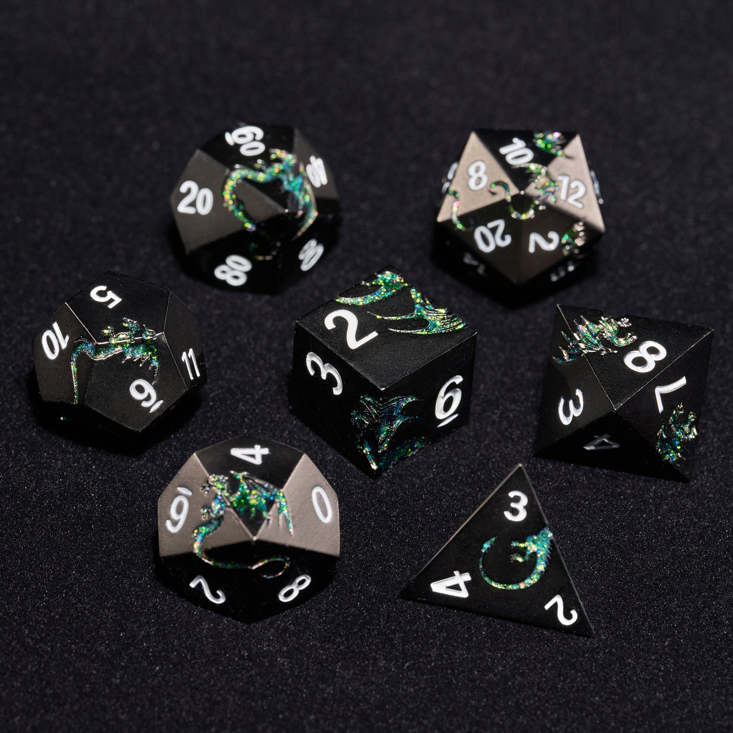 Metal Dice Set D&D 7 PCS Dragon Metallic DND Dice Set(GlitterGreen)