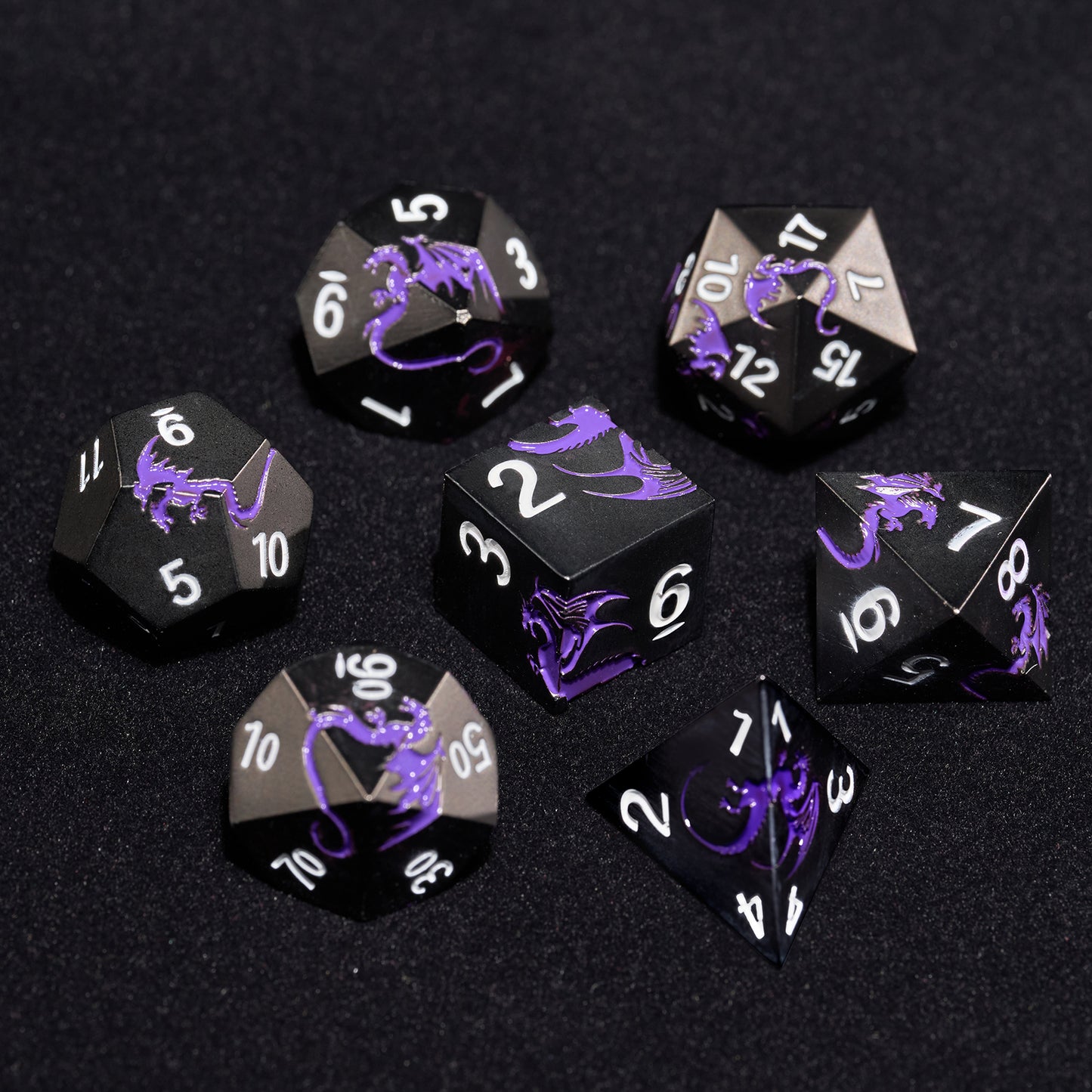 Purple DND Metal Dice, 7 PCS Heavy Metallic D&D Dice Set for Dungeons and Dragon Tabletop Game（BlackPurple）