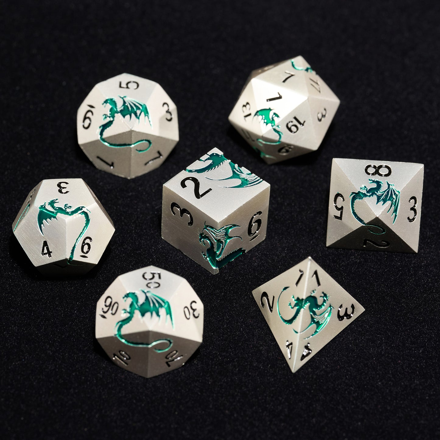 7 PCS Heavy Metallic Dragon D&D Dice Set with Gift Box for DND Tabletop Game（WhiteGreen）