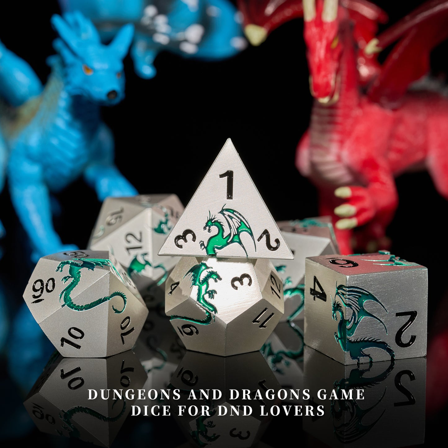 7 PCS Heavy Metallic Dragon D&D Dice Set with Gift Box for DND Tabletop Game（WhiteGreen）