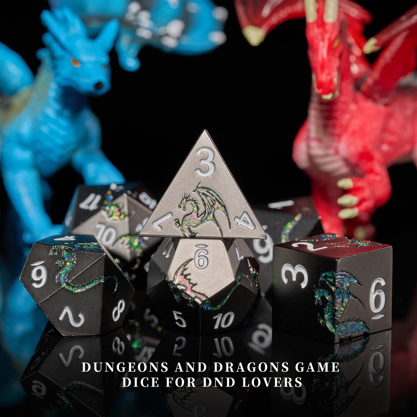 Metal Dice Set D&D 7 PCS Dragon Metallic DND Dice Set(GlitterGreen)