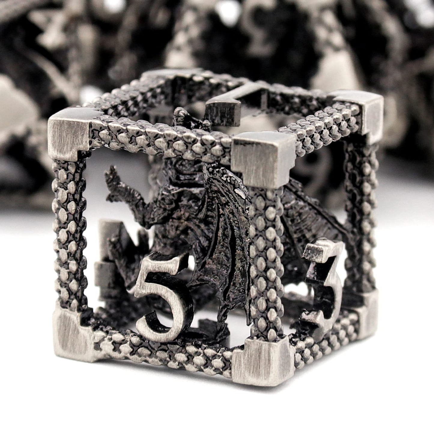 D&D Hollow Dragon Metal Polyhedral Dice Set for RPG and Tabletop Games - 3D Sliver
