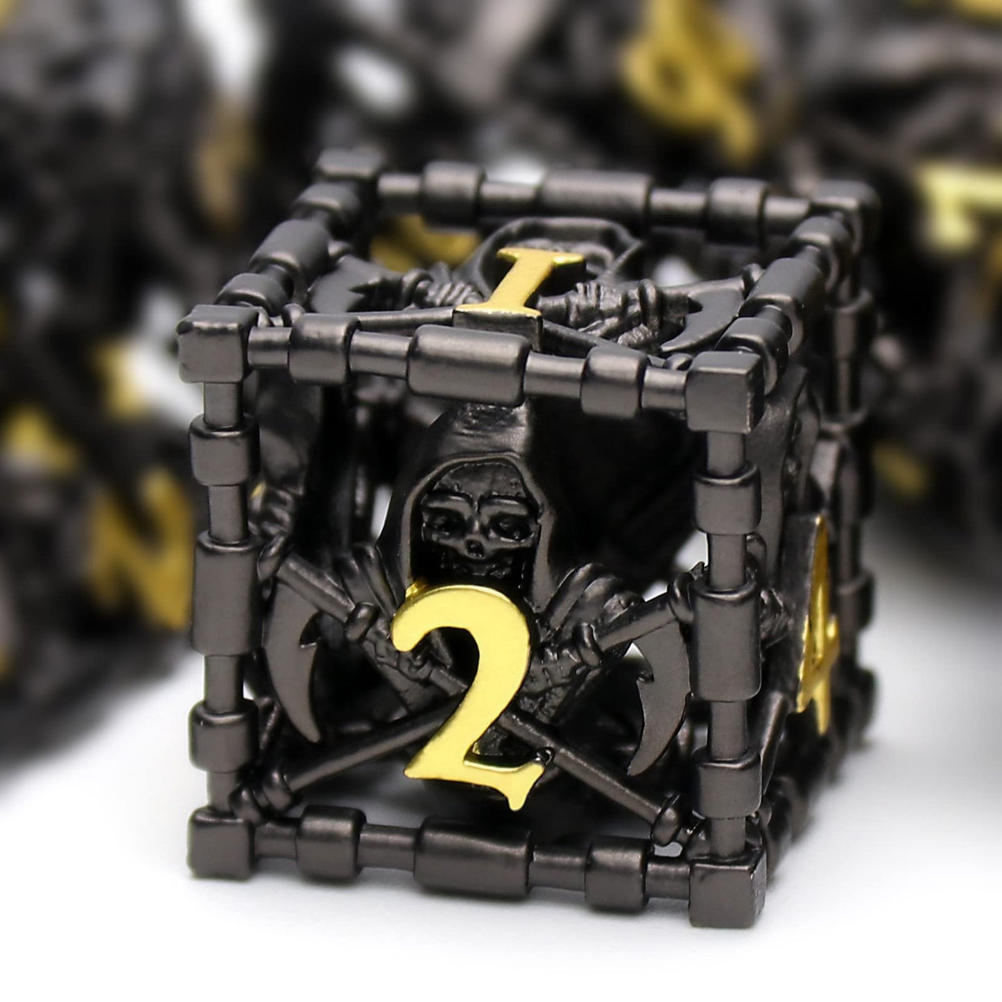 DND Dice, Metal Polyhedral Dice Set Role Playing D&D Dice HNCCESG Hollow Grim Reaper Gaming for RPG Table Game (Black)