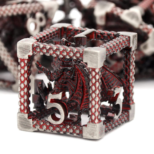D&D Hollow Dragon Metal Polyhedral Dice Set for RPG and Tabletop Games - 3D Blood