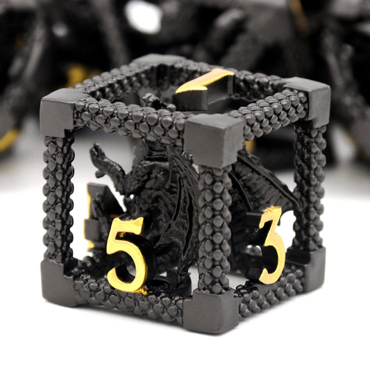 D&D Hollow Dragon Metal Polyhedral Dice Set for RPG and Tabletop Games - 3D Black