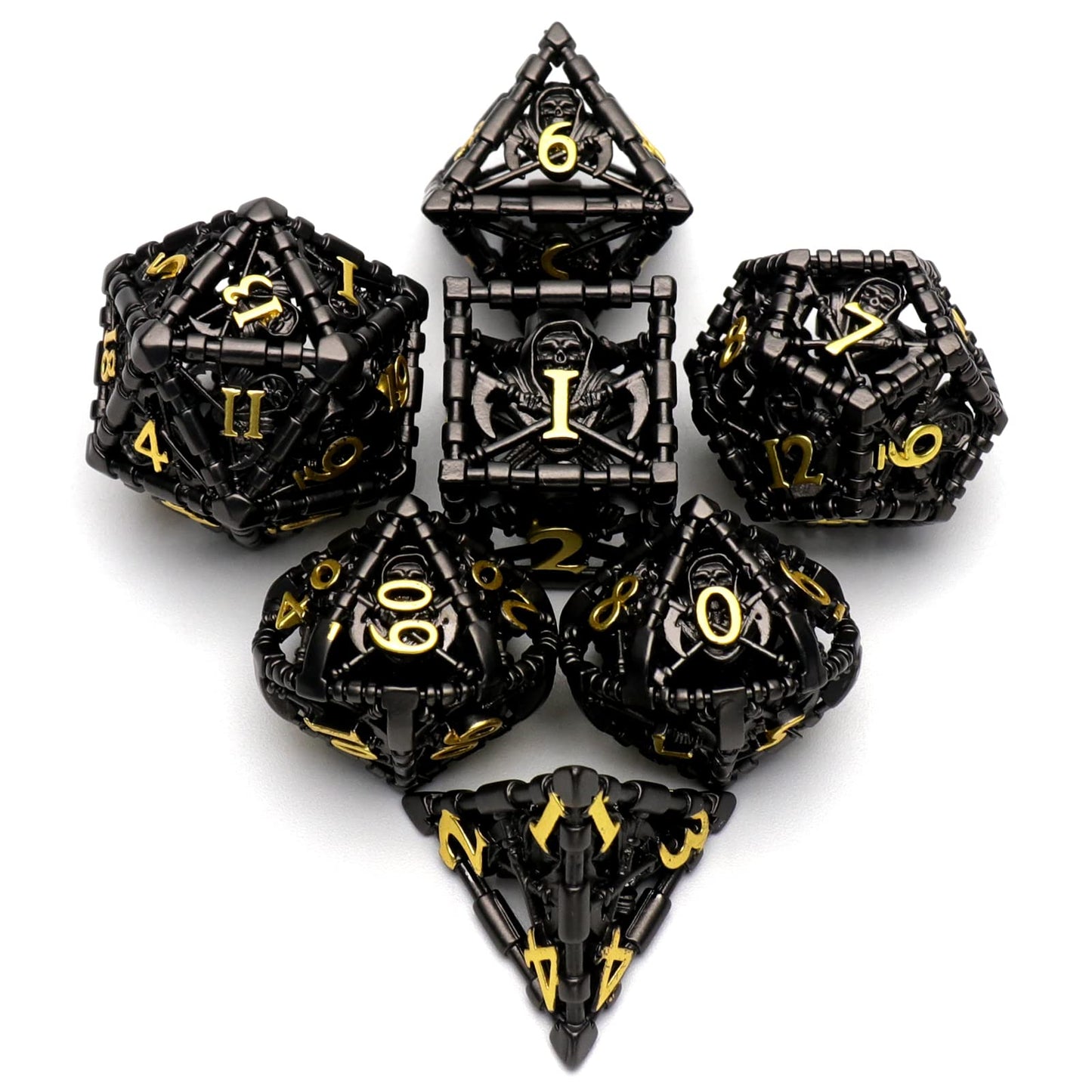 DND Dice, Metal Polyhedral Dice Set Role Playing D&D Dice HNCCESG Hollow Grim Reaper Gaming for RPG Table Game (Black)