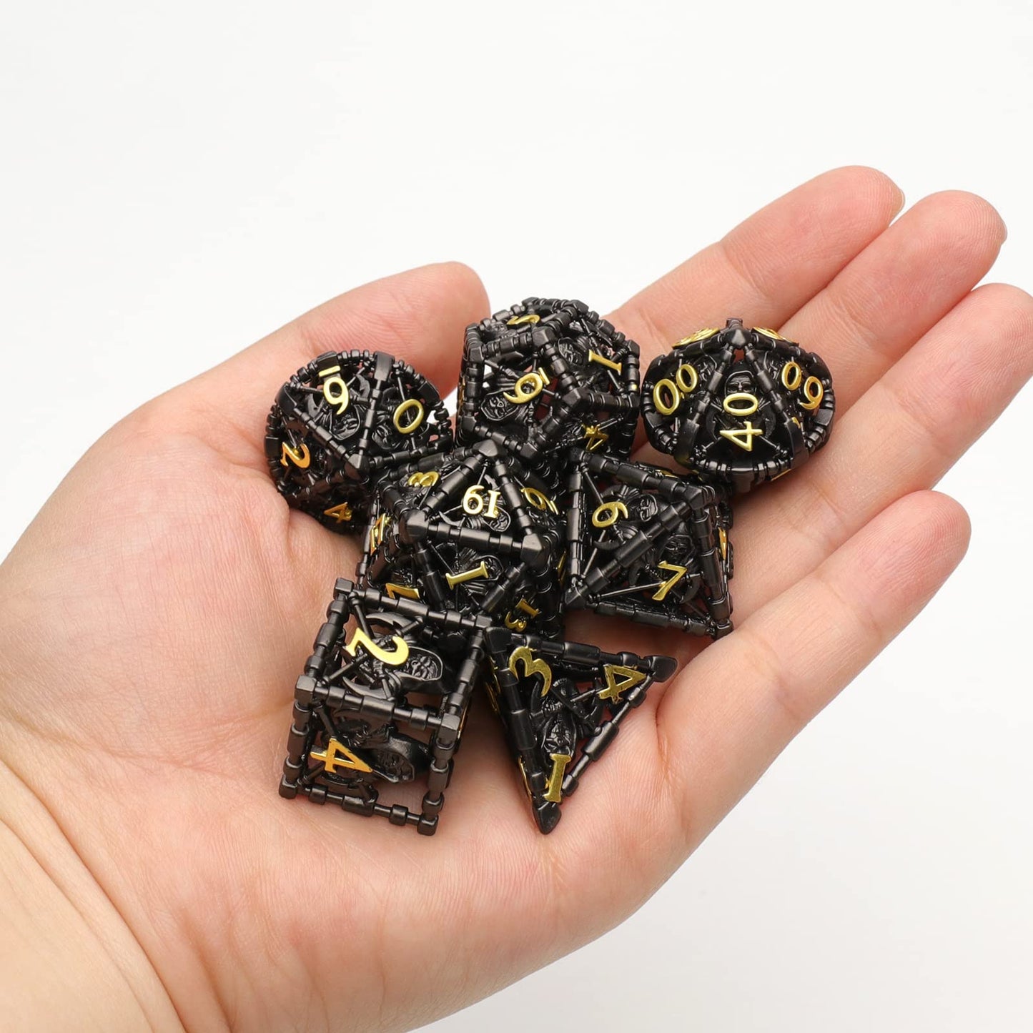 DND Dice, Metal Polyhedral Dice Set Role Playing D&D Dice HNCCESG Hollow Grim Reaper Gaming for RPG Table Game (Black)